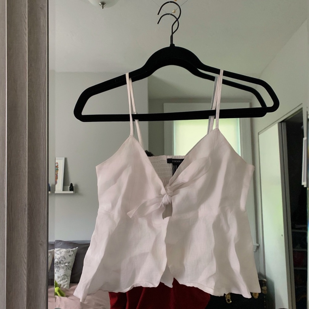 White Front Tie Crop Top Blouse